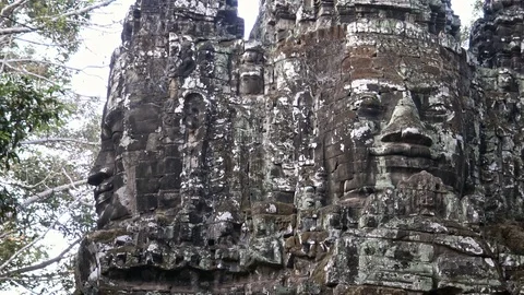 4K, View of face from beautiful north gate at Angkor Thom temple complex.-Dan Stock Footage 119057242