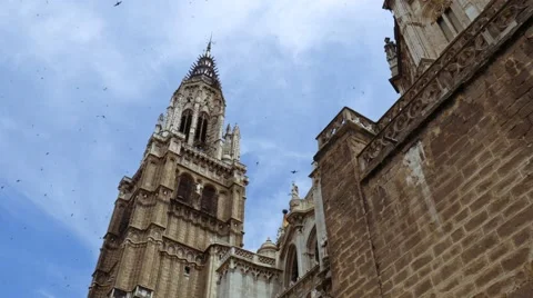4k view of famous Primate Cathedral of Saint Mary of Toledo Stock Footage 66532217