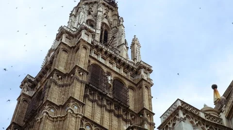 4k view of famous Primate Cathedral of Saint Mary of Toledo Stock Footage 68379642