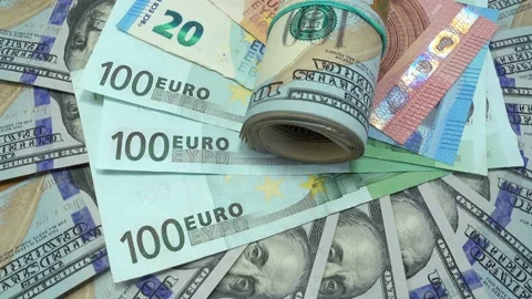 4K view of a fan of dollars and euro banknotes. Stock Footage 233029007