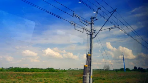 4K View from Fast Moving Train, Window POV Blurred Landscape and Train Stock Footage 65560447