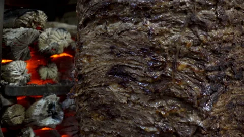 4K view of fried meat for use in doner kebap on close up. Stock Footage 86283581