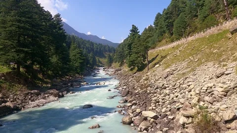 4K View of Green Mountain Valley with Flowing River Stock Footage 324559856