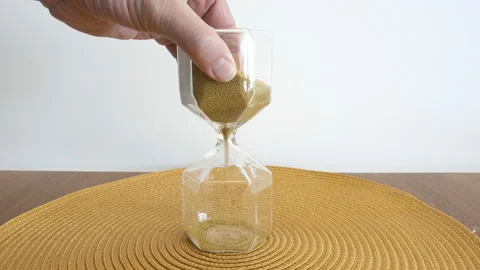 4K view of hand flips the hourglass. Stock Footage 153487640