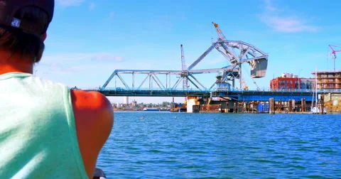 4K View of Johnson Street Bridge, Victoria BC, view from Canoe Stock Footage 61617749