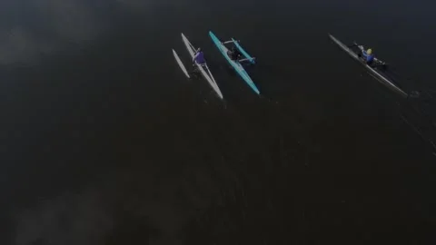 4K view of kayaks floating calmly along the river. Stock Footage 332190941