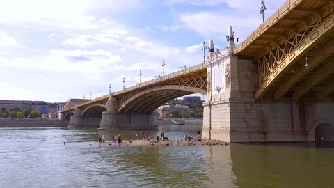 4K view of Margit Bridge from a boat in central Budapest, Hungary. Stock Footage 98036639
