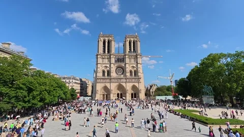 4k view of Notre-Dame Cathedral and cityscape in Paris, spring day Stock Footage 314400536
