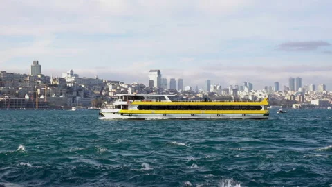 4k view of passenger ship passes through the waters of the Bosphorus Stock Footage 112336768