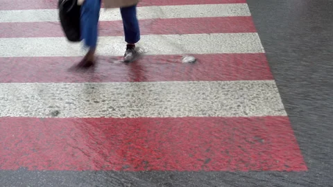 4K view of the pedestrian crossing in streams of water. Stock Footage 108454841