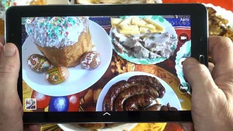 4K view of photographing Easter food on a holiday table Stock Footage 150154038