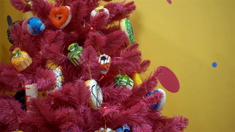 4K view of a red Christmas tree with sweets Stock Footage 120824262