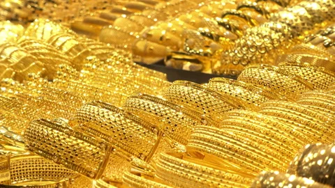 4K view of rows of gold bracelets on the Grand Bazaar Stock Footage 86300769