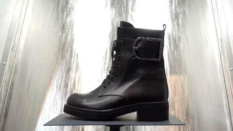 4K view of shoe on a stand on the background of flowing water. Stock Footage 101943065