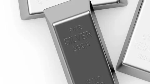 4K view of silver bars rotating. Video stock 332190863