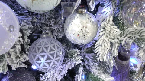 4K view of silver Christmas balls Stock Footage 213344273