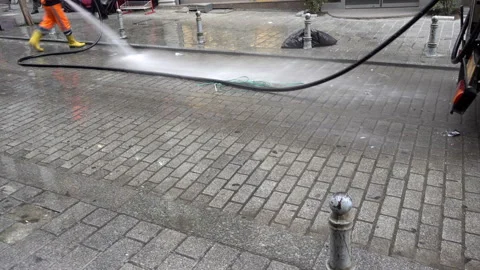 4K view of street cleaning. Stock Footage 104029606