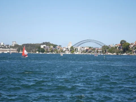 4k View of sydney harbour bridge from Cockatoo island Stock Footage 83470940