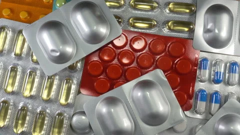 4K view of tablets in blister packs rotated Stock Footage 152607899