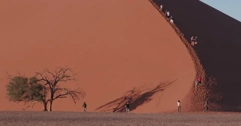 4K view of tourists climbing dune 45 Stock Footage 64698809
