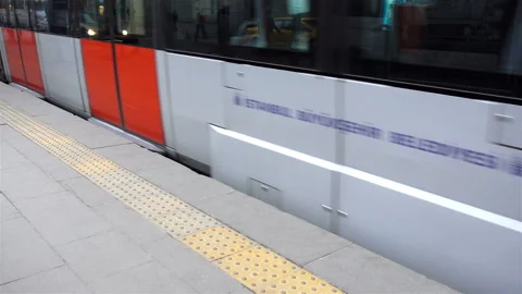 4K view of a train arriving at a subway platform in Istanbul. Stock Footage 127056717