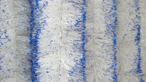 4K view of white-blue fluffy garlands. Stock Footage 164374105