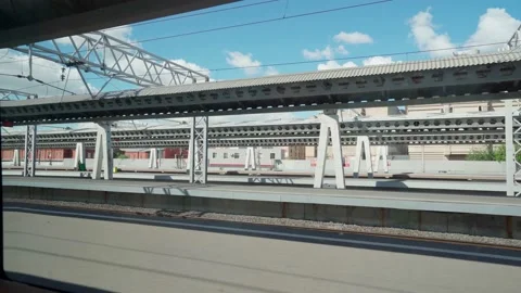 4k, view from the window of a moving train on the empty platform Stock Footage 207287876