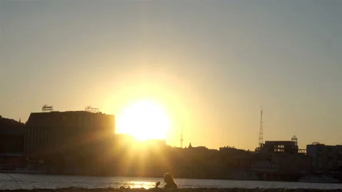 4k views of the sunset, river and city buildings. Stock Footage 138794690