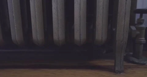4K Vintage &amp;amp; Rustic Bronze Metal Central Heating Radiator, Bottom Portion Stock Footage 145326653