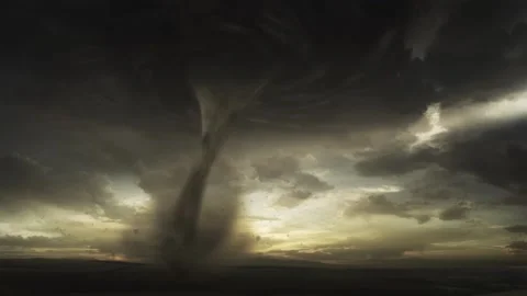 4K Violently Rotating Tornado Column from Thunderstorm to Ground Stock-Footage 334443122
