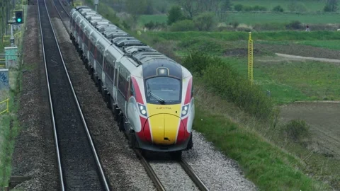 4k - Virgin Rail Train in Slow Motion Stock Footage 191061024