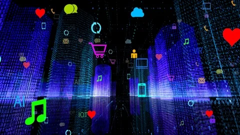 4k virtual internet concept,Big Data Digital City,binary code urban. Stock Footage 118728904