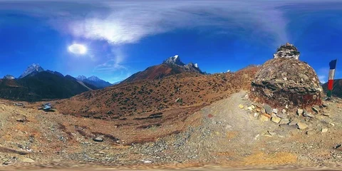 4K VR of Dingboche and Pheriche village in Nepal, basic point of everest base Video stock 113949274