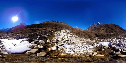 4K VR of Dingboche and Pheriche village in Nepal, basic point of everest base Video stock 114667910