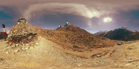 4K VR of Dingboche and Pheriche village in Nepal, basic point of everest base Video stock 118352202