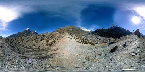 4K VR of Dingboche and Pheriche village in Nepal, basic point of everest base Stock Footage 119580176