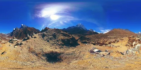 4K VR of Dingboche and Pheriche village in Nepal, basic point of everest base Stock Footage 119898058