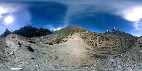 4K VR of Dingboche and Pheriche village in Nepal, basic point of everest base Video stock 124819704
