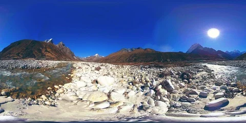 4K VR of Dingboche and Pheriche village in Nepal, basic point of everest base Video stock 128258509