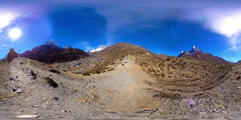 4K VR of Dingboche and Pheriche village in Nepal, basic point of everest base Video stock 130138387