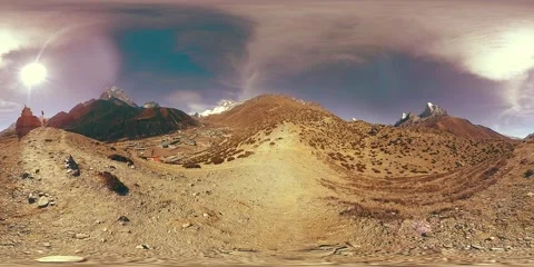 4K VR of Dingboche and Pheriche village in Nepal, basic point of everest base Stock Footage 134499804