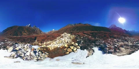4K VR of Dingboche and Pheriche village in Nepal, basic point of everest base Video stock 136729571