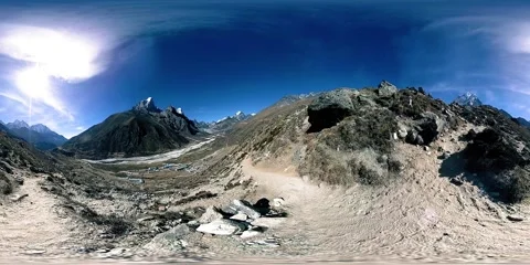 4K VR of Dingboche and Pheriche village in Nepal, basic point of everest base Stock Footage 138348339