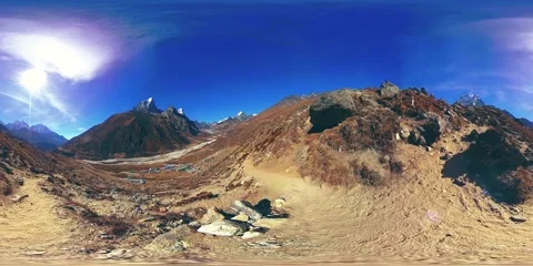 4K VR of Dingboche and Pheriche village in Nepal, basic point of everest base Video stock 146758482
