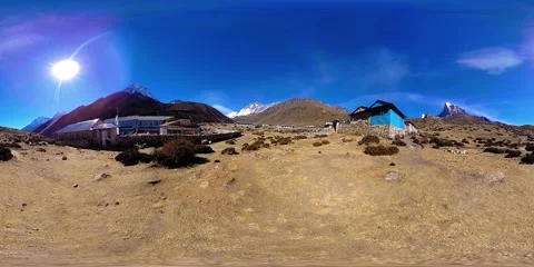 4K VR of Dingboche and Pheriche village in Nepal, basic point of everest base Video stock 153927897
