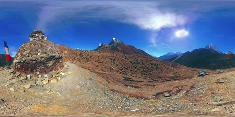 4K VR of Dingboche and Pheriche village in Nepal, basic point of everest base Video stock 155287846