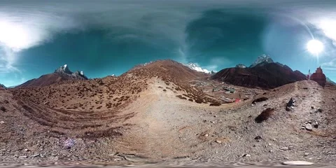 4K VR of Dingboche and Pheriche village in Nepal, basic point of everest base Video stock 163738118