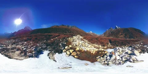 4K VR of Dingboche and Pheriche village in Nepal, basic point of everest base Stock Footage 171482749