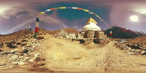 4K VR of Dingboche and Pheriche village in Nepal, basic point of everest base Stock Footage 173800790