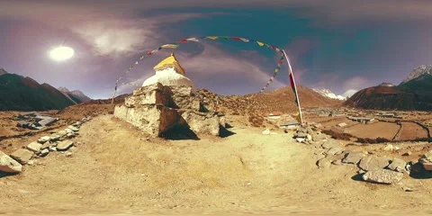 4K VR of Dingboche and Pheriche village in Nepal, basic point of everest base Stock Footage 196022032